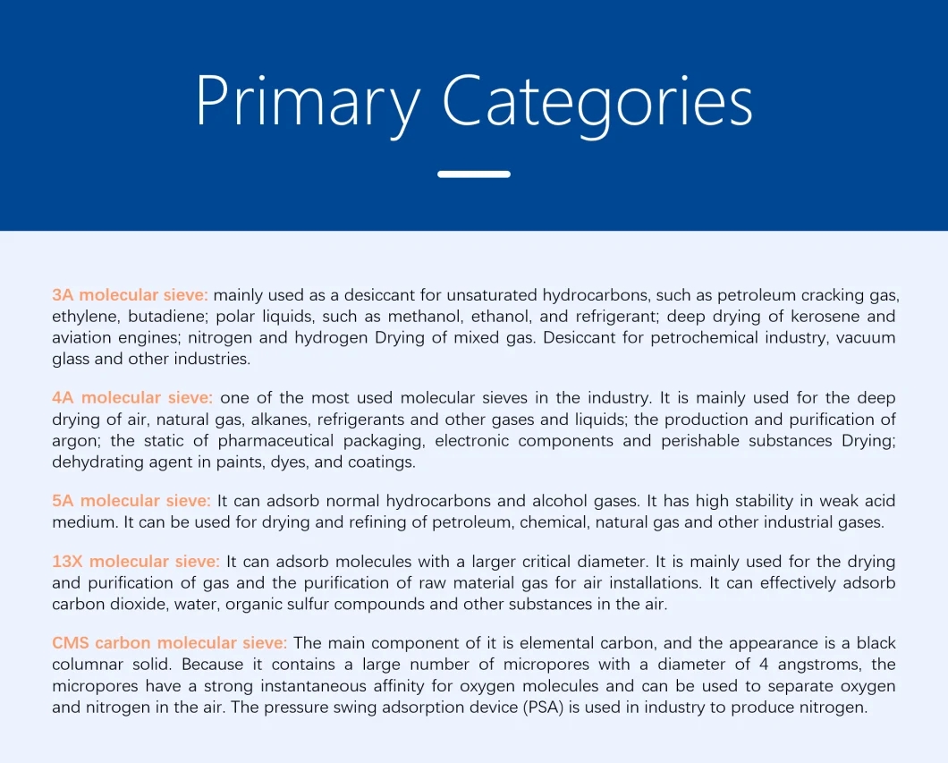 Factory Direct Selling Molecular sieve desiccant 3A 4A 5A 10X 13X air compressor desiccant moisture depth adsorption molecular sieve
