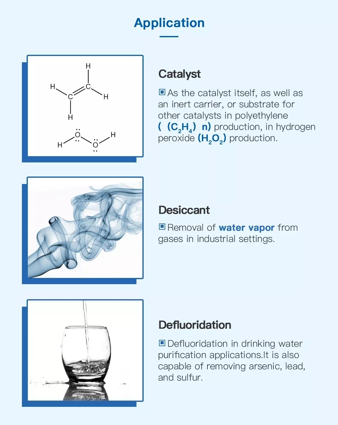 Gamma activated alumina desiccant for dehydrating activated aluminium oxide adsorbent defluorination filter water