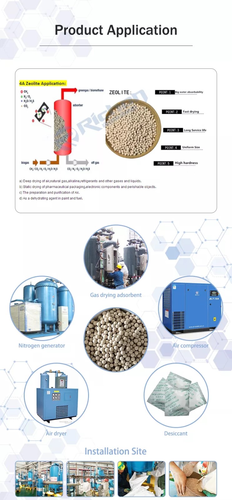 Regenerate Desiccant Adsorbent Zeolite 3A Molecular Sieve Used in Water Treatment And Gas Water Vapor